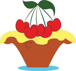 花盆蛋糕小樱桃蛋糕矢量或彩色图案插画