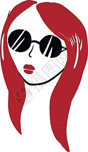 红发女孩 身着黑色眼镜矢量或彩色灯光的红色头发女孩背景图片