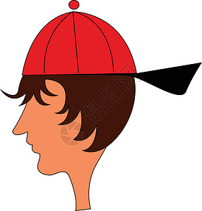 红帽男孩的卡通性格 孤立的白色背面g背景图片