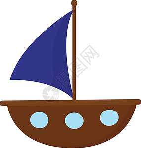 主帆棕色卡通船矢量或颜色插图的肖像插画
