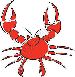 红色螃蟹红蟹矢量或彩色插图的肖像触角展示红色卡通片照片眼睛绘画螃蟹插画