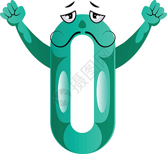 v脸塑形数字零形状的绿色怪物举起手来插图 v插画