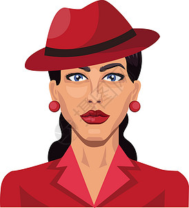 时髦红色咬嘴唇美丽的女孩 带着红色帽子插图矢量 在白色的背地上设计图片