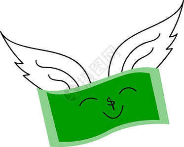 绿色翅膀飞行货币 矢量或颜色图示设计图片