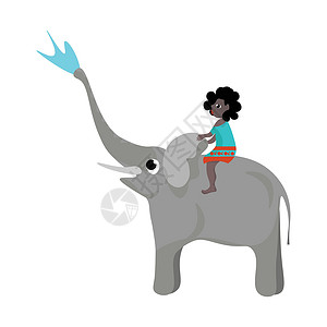 水生动物大象 矢量或颜色插图上的女孩设计图片