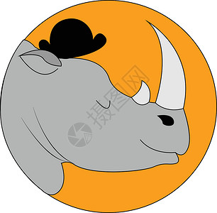 夏洛莱牛身戴黑夏帽的双角犀牛肖像插画