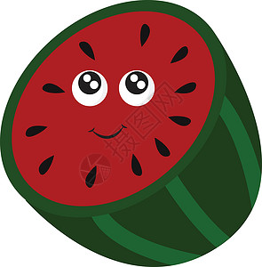 西瓜流口水表情微笑的半切西瓜矢量或颜色点检的表情符号设计图片