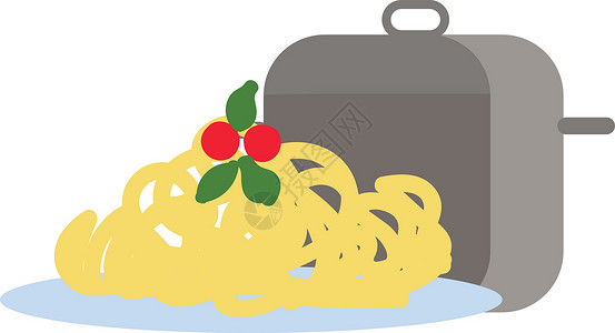培根意大利面白背上的意大利面手绘设计插画矢量午餐餐厅漫画插图卡通片营养线条食物标识厨房插画