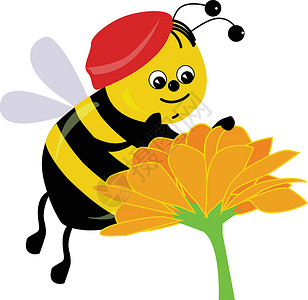 蜜蜂 矢量或颜色说明昆虫绘画翅膀卡通片漏洞黑色黄色微笑插图条纹背景图片