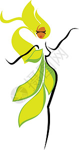绿色的头发白色背景 矢量或颜色病变的黄色植物女孩设计图片