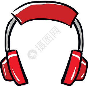 红色耳机矢量或彩色插图背景图片