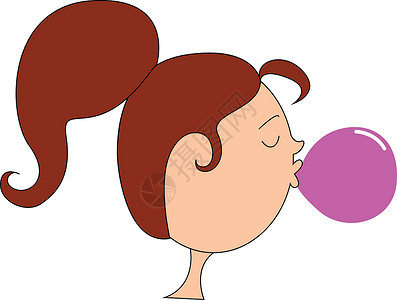 嚼东西女孩嚼口香糖 矢量或颜色插图插画