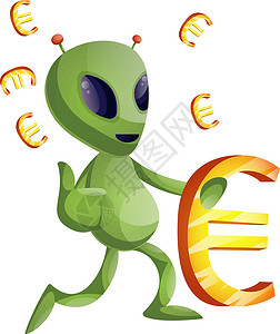 外星人符号带欧元符号的外星人 插图 白背景上的矢量设计图片