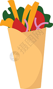 Shawarma 矢量或颜色说明薯条沙拉食物小吃插图美食面包绘画炙烤蔬菜插画