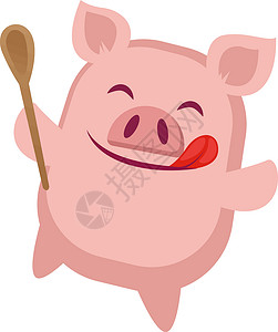用勺子猪小猪在做饭 插图 白底的矢量插画