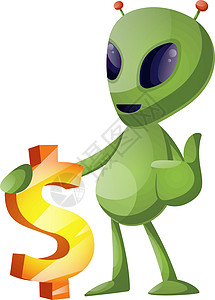 外星人符号白色背景上带有美元符号插图矢量的外星人设计图片