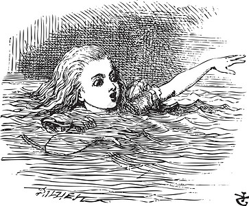 科尼尔爱丽丝在她巨大的泪水池里游泳 爬到她的下巴上插画