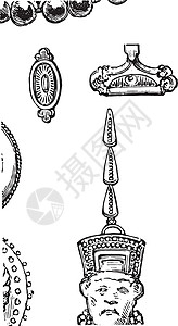 美索不达米亚在伊拉克尼尼微发现的古代亚述珠宝保存了艺术蚀刻宝石财富帝国王朝装饰品女王艺术品博物馆插画