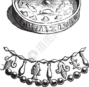 哈布斯堡王朝古埃及黄金和黄金项颈项链 保存在T插画