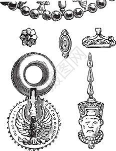 美索不达米亚古代亚述珠宝和耳环 在伊拉克尼尼微发现的插画