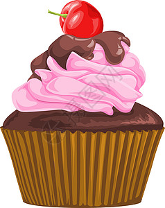 打发奶油器配樱桃巧克力蛋糕的矢量器插画
