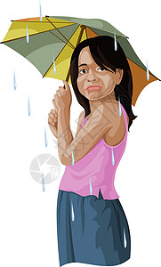 没带伞带雨伞的女孩的向量设计图片