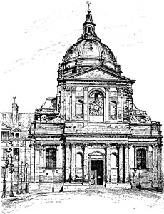 大教堂入口索邦教堂 古代雕刻插画