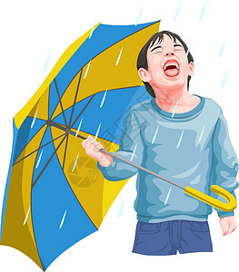 伞里男孩男孩享受降雨的载体设计图片