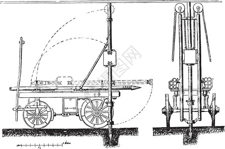 瞬时的设备想象唐纳特先生驾驶瞬时井管的装置渗透绘画古董运输艺术插图雕刻历史性车轮社会插画