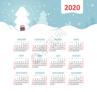 矢量日历 2020 年 星期从周日开始商业网格广告日记插图办公室时间日程规划师季节背景图片