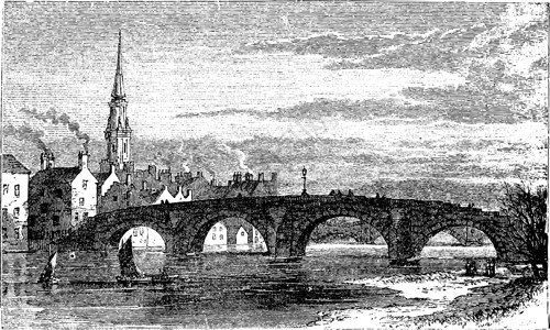 奥尔德萨埃尔河大桥 旧桥或艾尔河上的奥尔德布里格 Sc建筑插图绘画蚀刻双桅历史建筑学工程旅行艺术插画