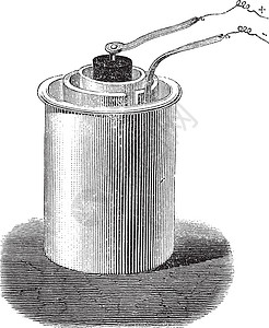罗伯特胡克Bunsen电池或电池组 旧式雕刻细胞遗产插图化学品古董本生电气发明蚀刻绘画插画