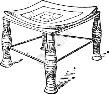 矮凳凳子复古雕刻插画