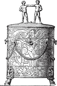伊特鲁里亚雕刻历史性白色工具插图盒子历史蚀刻古董棺材艺术品插画
