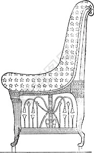 家具雕刻埃及扶手椅复古雕刻古董艺术框架插图座位家具白色蚀刻休息历史插画