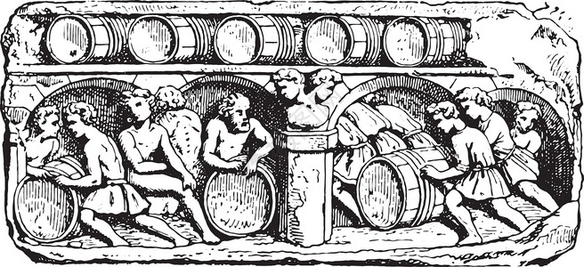 葡萄酒历史地窖服务复古雕刻插画