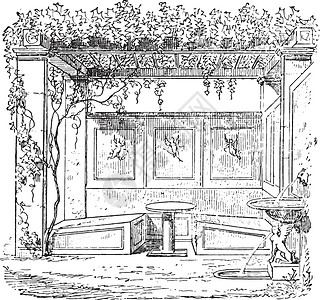 盐渎公园Triclinium 房子的雕刻插画