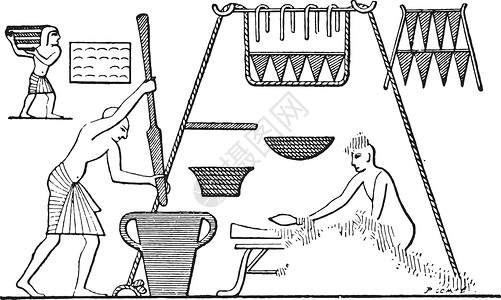 拉美西斯埃及厨房 有食品 古典雕刻插画