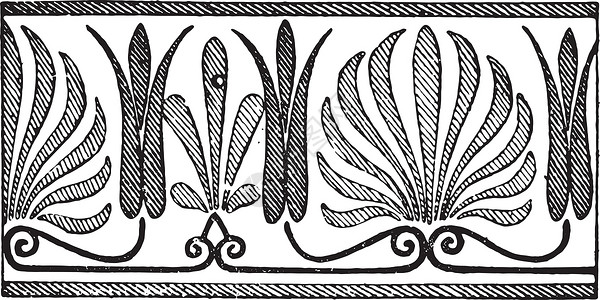 希腊棕榈复古雕刻插图黑色树叶艺术绘画蚀刻艺术品装饰品古董国歌背景图片