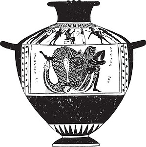 赫拉德卡尼与赫拉克勒斯和尼鲁斯搏斗 古代雕刻插画