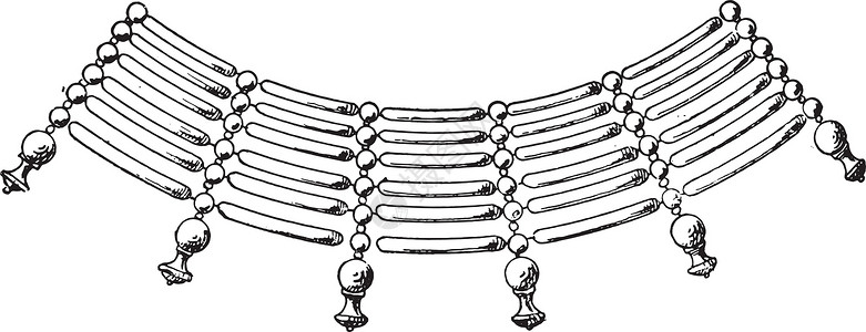 银项链圆柱体复古雕刻的项链片段形式插画