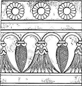 边缘装饰人行道边缘亚述 古老的雕刻插画
