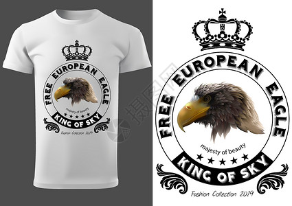 与鹰头和王冠一起设计T恤衫背景图片
