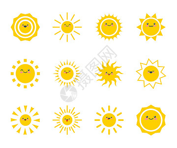 太阳宝宝快乐的笑脸太阳 可爱的阳光孩子的脸涂鸦表情乐趣晴天漫画微笑气象日落婴儿情感插画