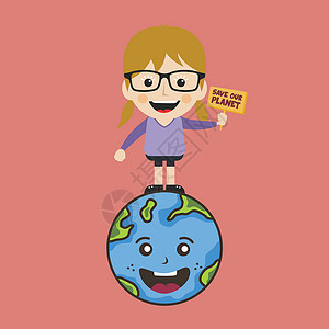 拯救我们的星球运动女孩举着牌子天气微笑喜悦土地行星气候气候变化女性地球女士背景图片