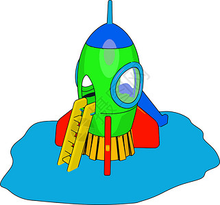绿色飞机玩具绿色火箭玩具 插图 白色背景的矢量插画
