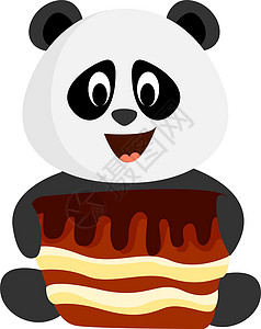 带心型的蛋糕带蛋糕的熊猫 插图 白色背景的矢量动物插画