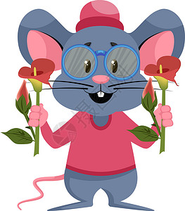鼠鸟目鼠标与在白色背景上收藏微笑艺术乐趣婴儿孩子老鼠墙纸兔子卡片设计图片