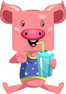 水煮猪肉有水的猪 插图 白背景的矢量设计图片