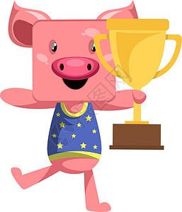 标本剥制有奖杯的猪 插图 白背景的矢量插画